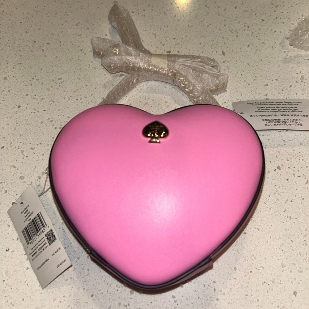 ♠️kate spade Love Shack 3D Mini Heart Crossbody, Surf Pink NWT